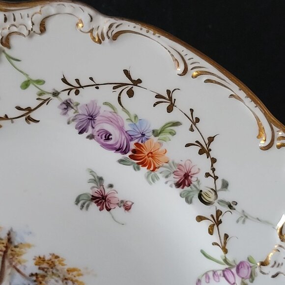 Antique Meissen Plate Courting Couple Romantic Scene Floral Design 8.75" - Picture 4 of 9